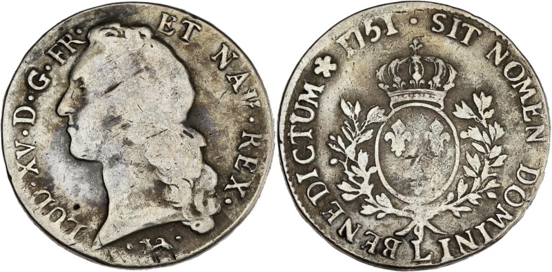 FRANCE / CAPÉTIENS - FRANCE / ROYAL
Louis XV (1715-1774). Écu au bandeau 1751, L...