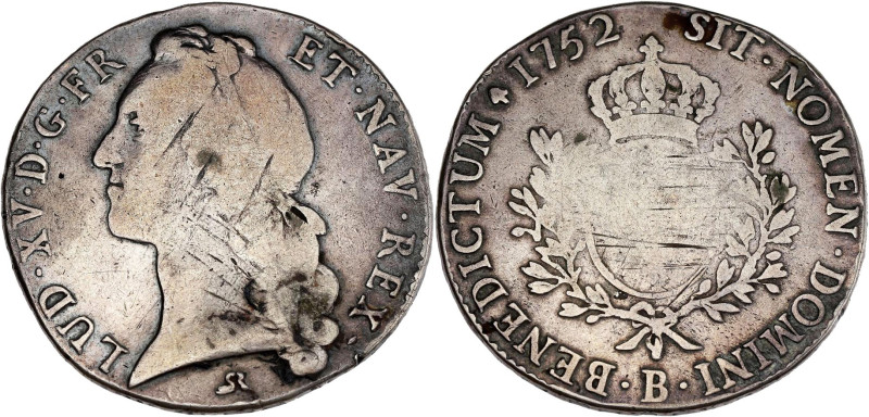 FRANCE / CAPÉTIENS - FRANCE / ROYAL
Louis XV (1715-1774). Écu au bandeau 1752, B...