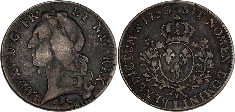 FRANCE / CAPÉTIENS - FRANCE / ROYAL
Louis XV (1715-1774). Écu au bandeau 1753, L...