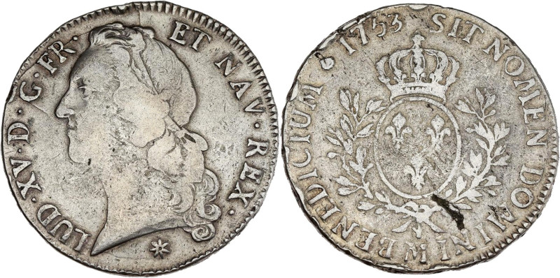 FRANCE / CAPÉTIENS - FRANCE / ROYAL
Louis XV (1715-1774). Écu au bandeau 1753, M...