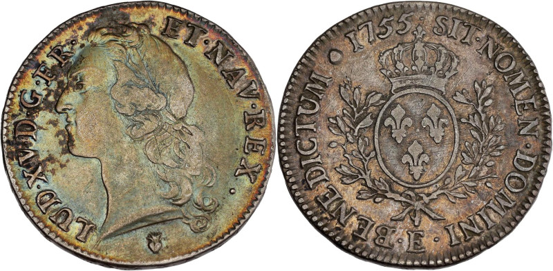 FRANCE / CAPÉTIENS - FRANCE / ROYAL
Louis XV (1715-1774). Écu au bandeau 1755, E...