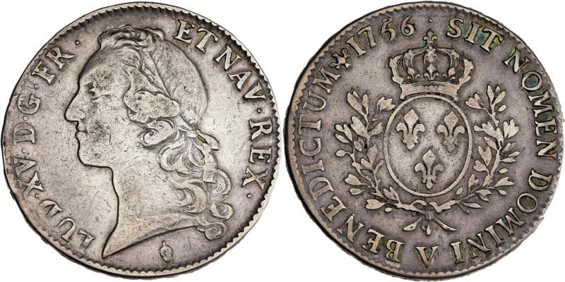 FRANCE / CAPÉTIENS - FRANCE / ROYAL
Louis XV (1715-1774). Écu au bandeau 1756, V...