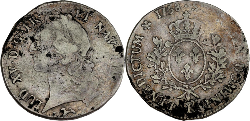 FRANCE / CAPÉTIENS - FRANCE / ROYAL
Louis XV (1715-1774). Écu au bandeau 1758, L...