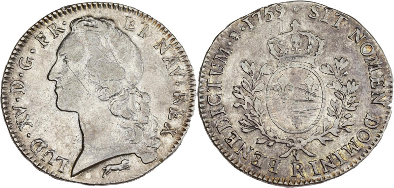 FRANCE / CAPÉTIENS - FRANCE / ROYAL
Louis XV (1715-1774). Écu au bandeau 1759, R...