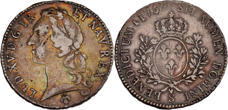 FRANCE / CAPÉTIENS - FRANCE / ROYAL
Louis XV (1715-1774). Écu au bandeau 1759, S...