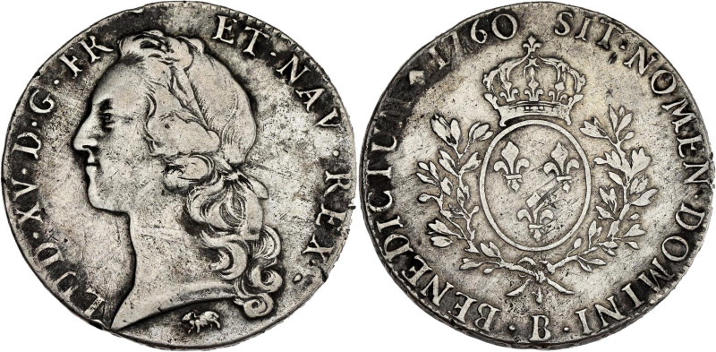 FRANCE / CAPÉTIENS - FRANCE / ROYAL
Louis XV (1715-1774). Écu au bandeau 1760, B...