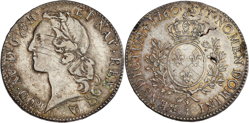 FRANCE / CAPÉTIENS - FRANCE / ROYAL
Louis XV (1715-1774). Écu au bandeau 1760, I...