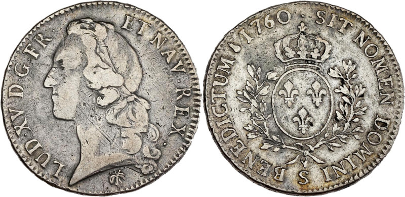 FRANCE / CAPÉTIENS - FRANCE / ROYAL
Louis XV (1715-1774). Écu au bandeau 1760, S...