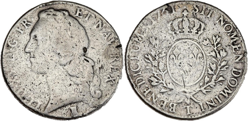 FRANCE / CAPÉTIENS - FRANCE / ROYAL
Louis XV (1715-1774). Écu au bandeau 1761, T...