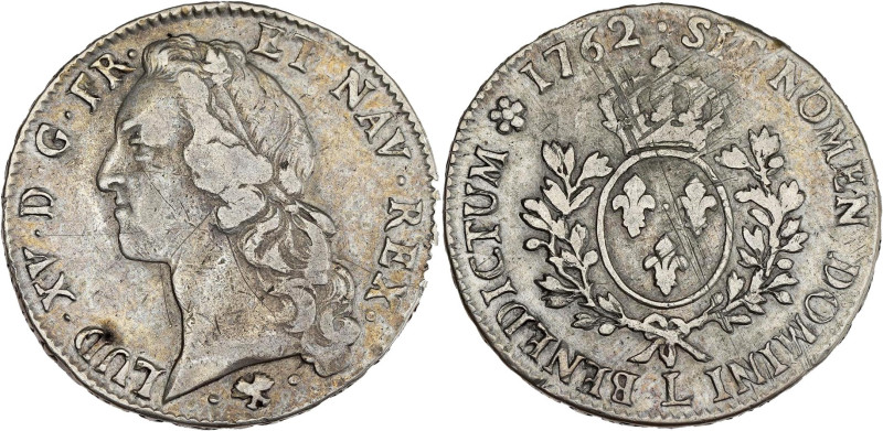 FRANCE / CAPÉTIENS - FRANCE / ROYAL
Louis XV (1715-1774). Écu au bandeau 1762, L...