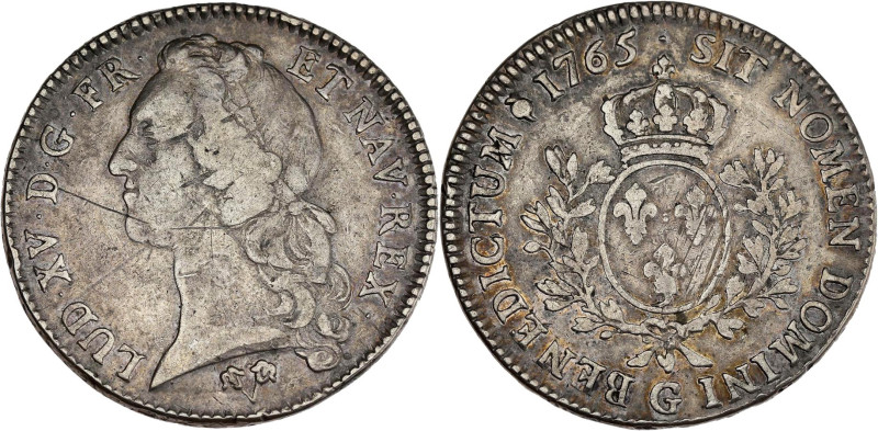 FRANCE / CAPÉTIENS - FRANCE / ROYAL
Louis XV (1715-1774). Écu au bandeau 1765, G...