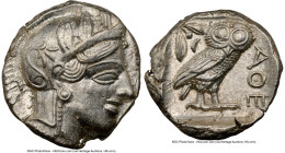 ATTICA. Athens. Ca. 440-404 BC. AR tetradrachm (23mm, 17.20 gm, 10h). NGC MS 5/5 - 4/5. Mid-mass coinage issue. Head of Athena right, wearing earring,...