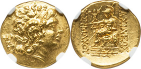 PONTIC KINGDOM. Mithradates VI Eupator (120-63 BC). AV stater (19mm, 8.32 gm, 1h). NGC Choice AU 5/5 - 4/5. Late posthumous issue in name and types of...