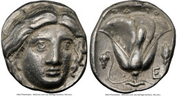 CARIAN ISLANDS. Rhodes. Ca. 316-305 BC. AR tetradrachm (23mm, 15.20 gm, 12h). NGC Choice VF 5/5 - 4/5. Rhodian standard. Head of Helios facing, turned...