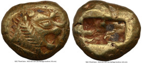 LYDIAN KINGDOM. Alyattes or Walwet (ca. 610-546 BC). EL third-stater or trite (12mm, 4.77 gm). NGC Choice VF 5/5 - 4/5. Lydo-Milesian standard, Sardes...