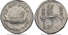 Marc Antony (43-30 BC). AR denarius (17mm, 3.59 gm, 12h). NGC XF 5/5 - 3/5, edge cut. Legionary issue, mint traveling with Antony in Greece (Aegae or ...