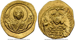Constantine X Ducas (AD 1059-1067). AV tetarteron nomisma (20mm, 4.03 gm, 6h). NGC Choice AU 3/5 - 4/5. Constantinople. ΜΗΡ-ΘV barred, nimbate bust of...