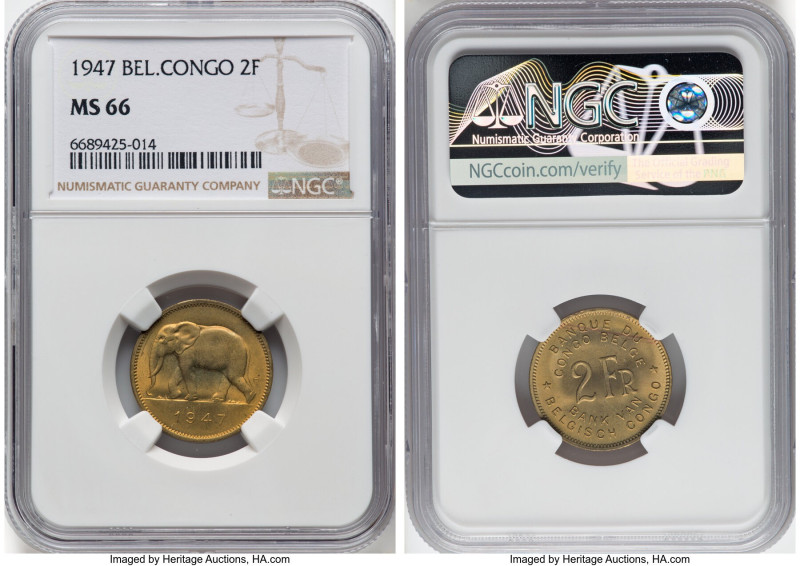 Belgian Colony 2 Francs 1947 MS66 NGC, Pretoria mint, KM28. HID09801242017 © 202...
