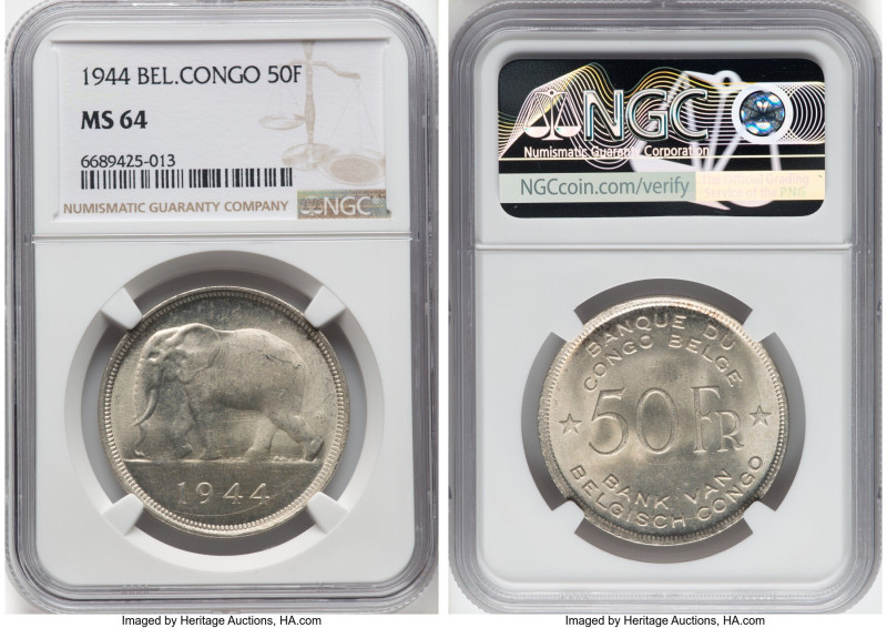 Belgian Colony 50 Francs 1944 MS64 NGC, Pretoria mint, KM27. HID09801242017 © 20...