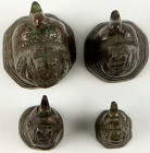 4-Piece Lot of "Tò" Standard or Opium Weights ND (19th c.) XF, 1) Weight of 33.1gm. Height: 30mm. 2) Weight of 16.2gm. Height: 22mm. 3) Weight of 8.2g...