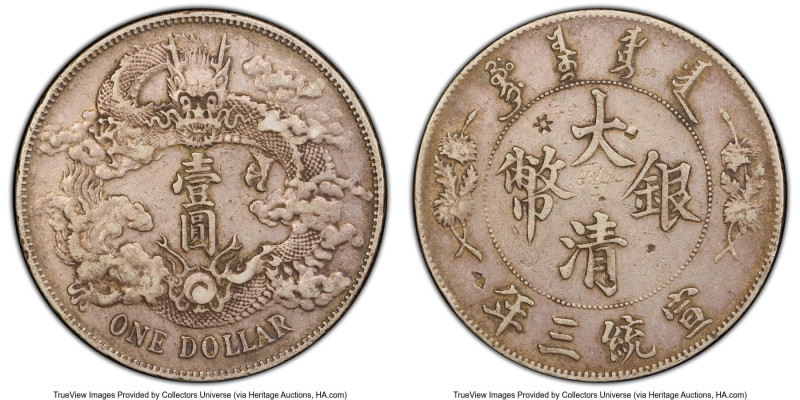 Hsüan-t'ung Dollar Year 3 (1911) XF Details (Chop Mark) PCGS, Tientsin mint, KM-...