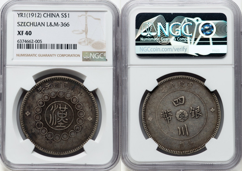 Szechuan. Republic Dollar Year 1 (1912) XF40 NGC, KM-Y456, L&M-366. HID098012420...