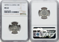 French Colony 10 Cents 1879-A MS62 NGC, Paris mint, KM4, Lec-17. Highly engaging for such a diminutive specimen, awash in near-Prooflike appearances v...