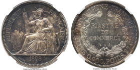 French Colony Piastre 1898-A MS63 NGC, Paris mint, KM5a.1. A truly impressive example with splendid patinated surfaces rich in autumnal and cobalt ton...