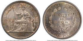 French Colony Piastre 1898-A UNC Details (Cleaned) PCGS, Paris mint, KM5a.1, Lec-280. Flares of champagne toning radiating from the bright surfaces ar...