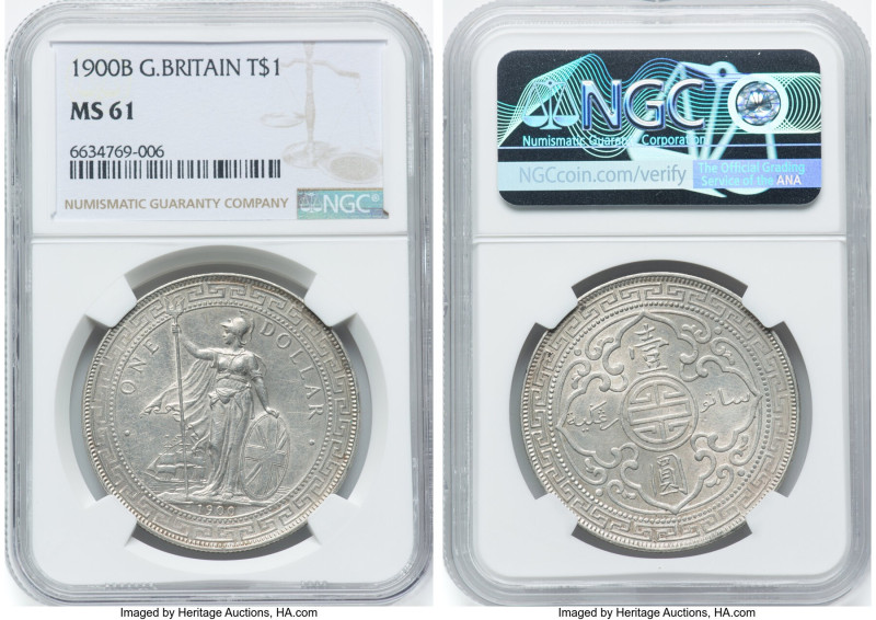 Victoria Trade Dollar 1900-B MS61 NGC, Bombay mint, KM-T5, Prid-9. Largely unton...