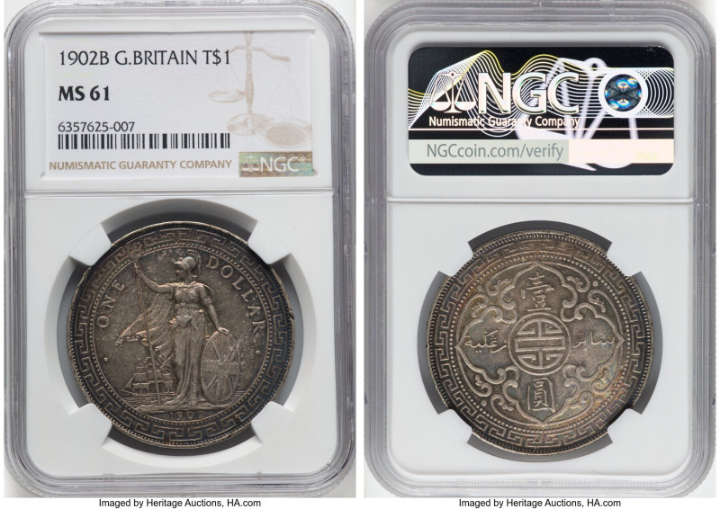 Edward VII Trade Dollar 1902-B MS61 NGC, Bombay mint, KM-T5, Prid-13. Brilliant ...