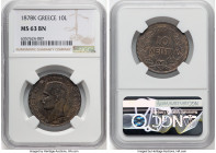 George I 10 Lepta 1878-K MS63 Brown NGC, Bordeaux mint, KM55. HID09801242017 © 2024 Heritage Auctions | All Rights Reserved