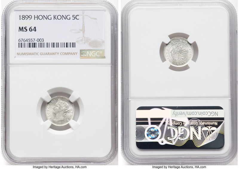 British Colony. Victoria 5 Cents 1899 MS64 NGC, KM10, Prid-148. Key date in this...