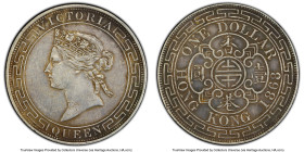British Colony. Victoria Dollar 1868 AU50 PCGS, Hong Kong mint, KM10, Prid-3, Mars-C41. A bewitching example from the final year of production by the ...