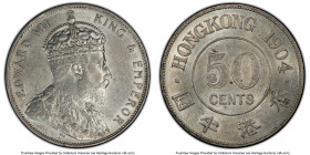 British Colony. Edward VII 50 Cents 1904 AU58 PCGS, KM15. Possessing the underlying luster in line with a Mint State grade, though a few scattered hin...