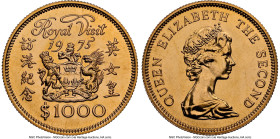 British Colony. Elizabeth II gold "Royal Visit" 1000 Dollars 1975 MS67 NGC, Royal mint, KM38, Fr-1. Visit of Queen Elizabeth. HID09801242017 © 2024 He...