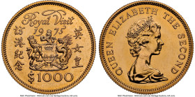 British Colony. Elizabeth II gold "Royal Visit" 1000 Dollars 1975 MS67 NGC, Royal mint, KM38, Fr-1. Visit of Queen Elizabeth. HID09801242017 © 2024 He...