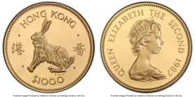 British Colony. Elizabeth II gold Proof "Year of the Rabbit" 1000 Dollars 1987 PR69 Deep Cameo PCGS, KM58. Lunar series. HID09801242017 © 2024 Heritag...