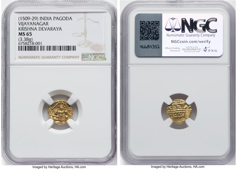 Vijayanagar. Krishna Devaraya gold Pagoda ND (1509-1529) MS65 NGC, Fr-358. 3.38g...