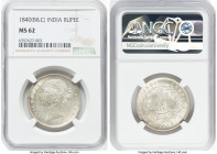 British India. Victoria Rupee 1840-(b&c) MS62 NGC, Bombay or Calcutta mint, KM458.1. HID09801242017 © 2024 Heritage Auctions | All Rights Reserved