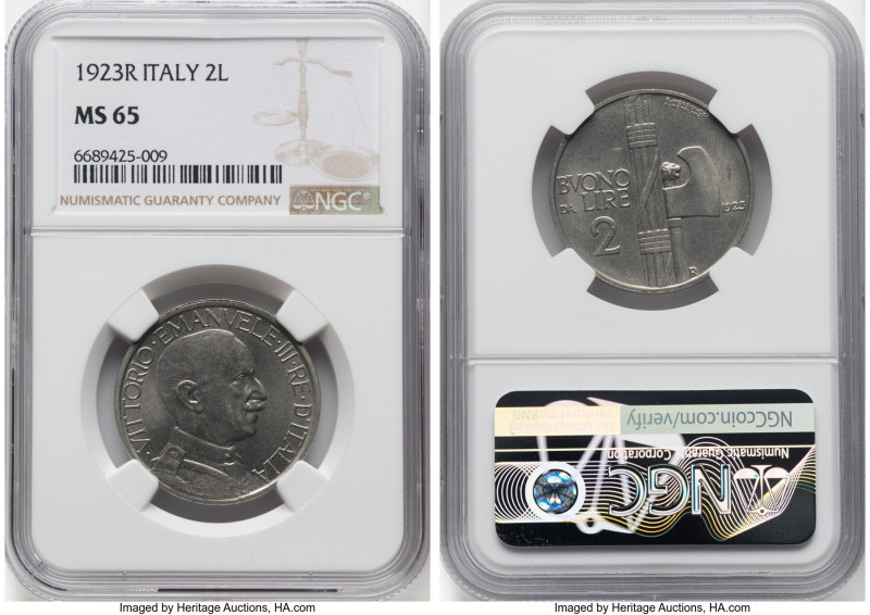 Vittorio Emanuele III 2 Lire 1923-R MS65 NGC, Rome mint, KM-PR30. HID09801242017...