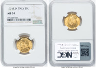Vittorio Emanuele III gold 50 Lire Anno IX 1931-R MS64 NGC, Rome mint, KM71. Draped in corngold with blistering cartwheel luster. HID09801242017 © 202...
