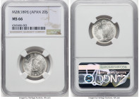 Meiji 20 Sen Year 28 (1895) MS66 NGC, Osaka mint, KM-Y24, JNDA 01-21. An enchanting Gem with mesmerizing silver surfaces, full of ample detailing. Tie...