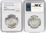 Meiji 50 Sen Year 4 (1871) MS65 NGC, KM-Y4A.1. 19mm Dragon Circle. Virtually pristine and punctuated by ample reflectivity. HID09801242017 © 2024 Heri...