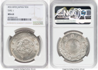 Meiji Yen Year 3 (1870) MS63 NGC, Osaka mint, KM-Y5.1, JNDA 01-9. Type 1. Brilliant argent surfaces are swept by subtle champagne undertones and silky...
