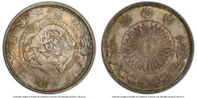 Meiji Yen Year 3 (1870) MS63 PCGS, KM-Y5.1, JNDA 01-9. Type 1 with border variety. An iconic Japanese design of the early Yen, this specimen has argen...