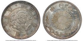 Meiji Yen Year 3 (1870) UNC Details (Tooled) PCGS, KM-Y5.1. Type 1 with Border variety. A lovely specimen with maple-honey patina, despite evidence of...
