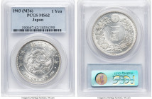 Meiji Yen Year 36 (1903) MS62 PCGS, Osaka mint, KM-YA25.3, JNDA-01-10A. Brimming with detailing upon bright silver surfaces. From the Bob Klein Histor...