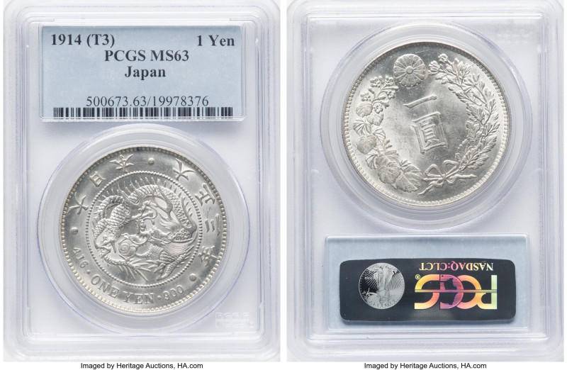 Taisho Yen Year 3 (1914) MS63 PCGS, KM-Y38, JNDA 01-10A. From the Bob Klein Hist...