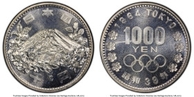 Showa "Tokyo Olympics" 1000 Yen Year 39 (1964) MS66 Prooflike PCGS, KM-Y80, JNDA 03-1. There are staggeringly few Prooflike examples compared to Mint ...